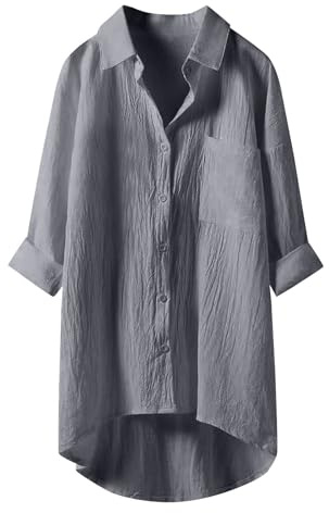 Angxiwan Bargains of The Day Sale Button Down Shirts for Women UK Lightweight Linen Cotton Blouse with Pocket Casual Loose Fit Long Sleeve Tunic Tops Oversized Pink Presents for Women.