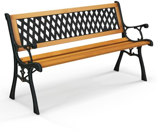 COSTWAY trädgårdsbänk väderbeständig, 2-sitsig sittbänk med armstöd och ryggstöd, träbänk, balkongbänk, parkeringsbänk för trädgård, balkong, terrass, 126 x 52 x 74 cm