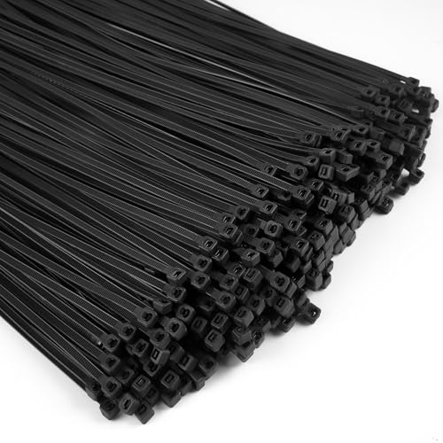 Haiane 1000 Stück Kabelbinder Schwarz 350mm, Kabelbinder uv Beständig, 4.8mm Breite Cable Ties Zugfestigkeit Von Bis Zu 22kg für Kabelmanagement,Gartenarbeit,Wohnen,Werkstätten