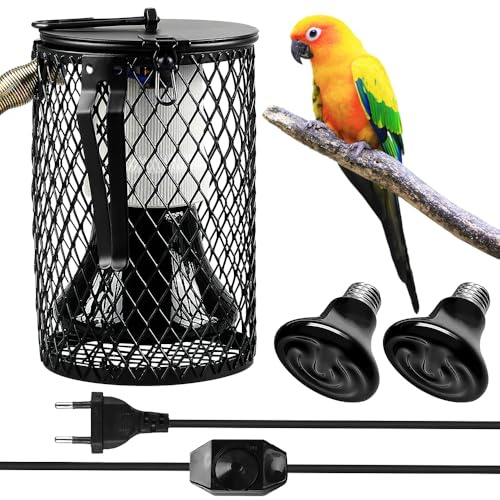 Lotvic Lot de 2 lampes chauffantes pour reptiles avec panier de protection - En céramique - Température réglable - Pour reptiles, lézards, tortues, serpents - 50 W