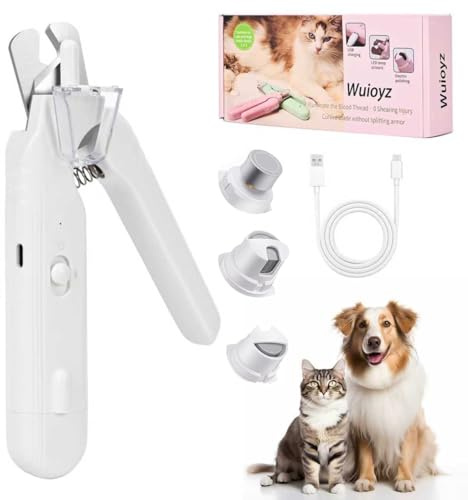 Wuioyz 2-in-1 Dog Nail Grinder &Dog Nail Clippers with Light,Cat Nail Clippers ,Ultra-Quiet, USB Rechargeable, Multiple Grinding Methods, and Splash Guard for Large Medium Small Dogs Cats Pets(White)