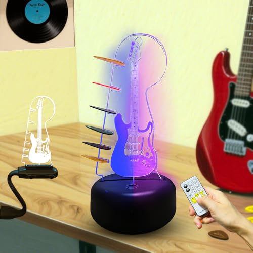 Support de médiator de guitare lumineux en acrylique moulé USB 16 couleurs Vitrine avec télécommande Accessoires de guitare Décoration de salle de musique Cadeaux pour les amateurs de guitare