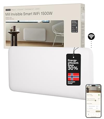 Mill Invisible WiFi Panel Heater 1500W Smart Heater & App Energy Efficient Heaters for Home Low Energy Silent 18-22m2, Dual Usage Electric Radiators Free Standing, Bathroom Radiator