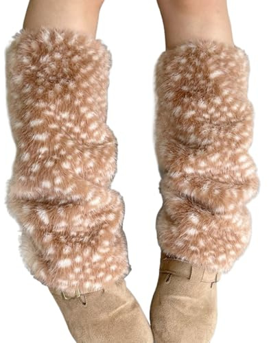Uonguon Fuzzy Beinstulpen, 1 Paar flauschige warme Strümpfe, elastisch, niedlicher brauner Hirschdruck, Beinstulpen, für Knöchel, Teenager, Mädchen, Kostüm, Halloween, Weihnachten, Kleidung, Outfit