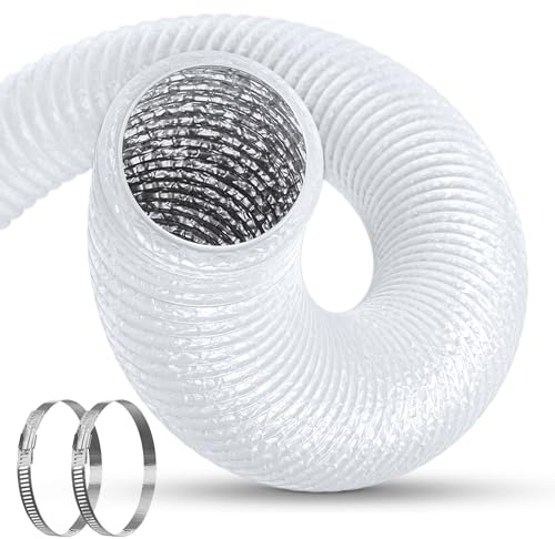 HG PLVTII Tubo Aire Acondicionado Portátil 150 mm, 2.5 m Manguera Salida Aire Flexible 5 Capas con 2 Abrazaderas, Secadora, Campana Extractora, Conducto Ventilación 6 Pulgadas, Bianco