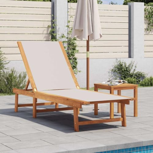Bendmaxx Sonnenliege Grau aus massivem Akazienholz mit Textilene Bezug, verstellbare Rückenlehne, robuste Gartenliege für Terrasse, Pool, Balkon, Outdoor Entspannen und Relaxen