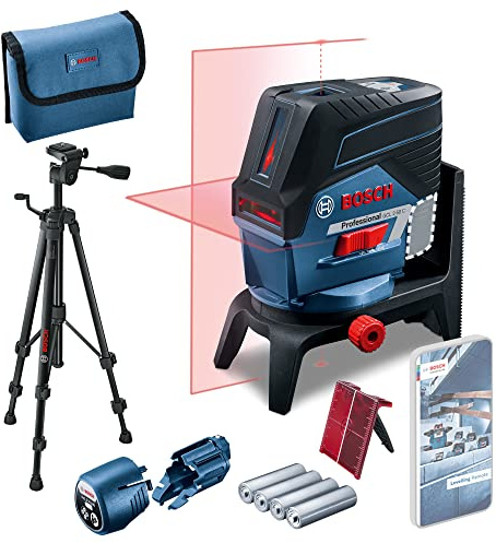 Bosch Professional Nivel Láser GCL 2-50 C (láser rojo, interior, con función aplicación, soporte, trípode BT 150, alcance visible: hasta 20 m, 4x pilas AA, en caja)