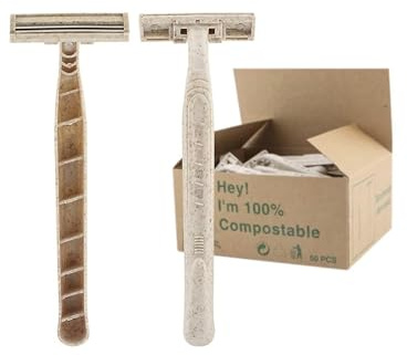 Generic Eco-Friendly Razor | Disposable | Recycled Material | Men & Women Shaving Razor | Twin Blade | Biodegradable Wheat Straw, 50 Count (Pack of 1)