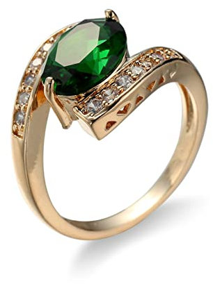 Daesar Damen Ring mit Stein, Ringe Frauen Vergoldet mit Grün Oval Zirkonia Hochzeit Ring Verlobung Gold Gr.60 (19.1)