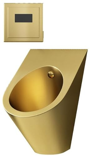 Urinoir mural pour hommes intelligents, urinoir mural haute efficacité en acier inoxydable, urinoir anti-débordement, toilettes verticales avec valve de chasse à capteur automatique,Gold