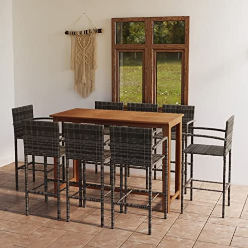 Sufrk 9-TLG. Gartenbar-Set GartenmöBel-Sets Gartenbar Outdoor Garten Bartisch Set Grau