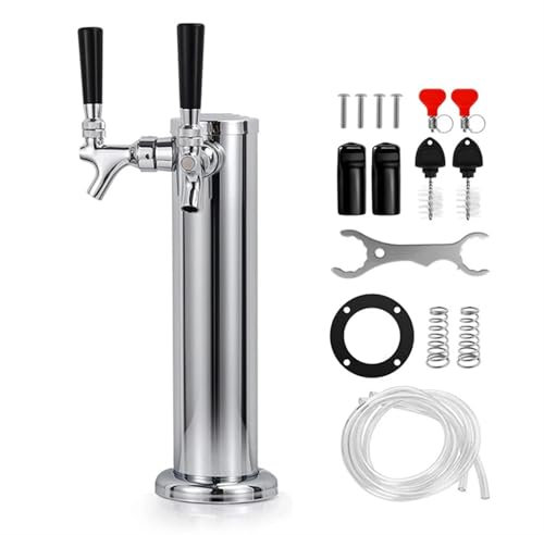 XUCZHAI Tour de bière Pression à Double Robinet, Kit de Distributeur de Colonne de bière polie de 3 Pouces de diamètre avec Outils de clé à Tube pré-assemblés pour Bar De FêTe(Withou colomn Cover)