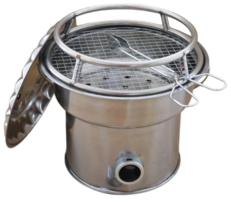 Kit braciere, braciere rotondo in acciaio inox a legna, braciere da patio con coperchio, rete per barbecue, camino da esterno per giardino, veranda, terrazza, campeggio(C)