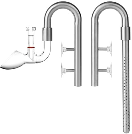 JARDLI Stainless Steel Lily Pipe Set – Hybrid Steel & Detachable Glass Outflow with Skimmer, 360° Multi-Level Inflow - Fish & Shrimp Safe, Easy to Clean (17mm for 5/8'' i.d. (16/22 mm) tubing)