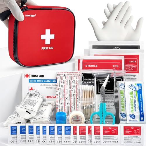 HONYAO® Botiquin de Primeros Auxilios 125 Piezas, Portátil First Aid Kit, Kit Primeros Auxilios, Mini Botiquin para Coche Casa Lugar Trabajo Mochila Acampar Hogar Senderismo Viaje