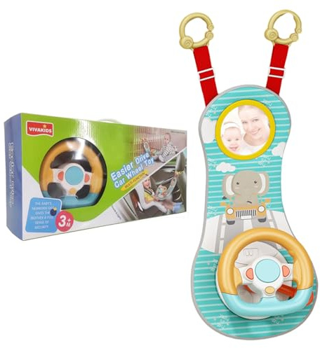 Rear Facing Car Seat Toys, 360° Rotation Baby Steering Wheel Toy with Mirror, Music, Lights and Driving Sounds, 12 Months+ Kids Steering Wheel for Car Backseat Toys and Games.