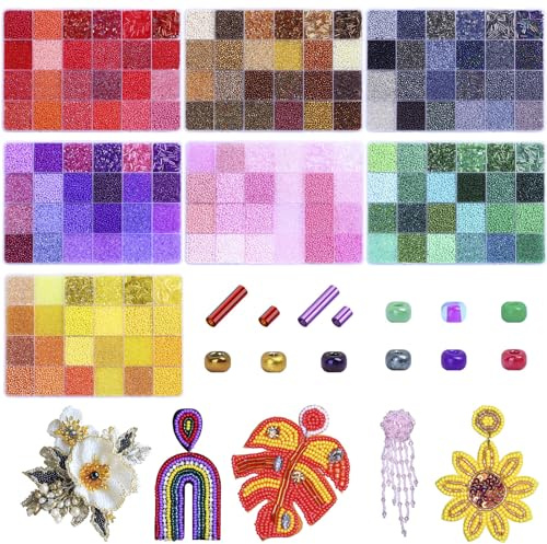 62300 stycken 168 färger Rocailles pärlor 2 mm set, små färgglada glaspärlor för att trä upp storpack, armband gör-det-själv-set med rörpärlor 7 x 2 mm och 3 x 2 mm för smyckestillverkning, hantverk