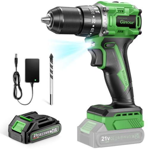 Ginour 50Nm Taladro Percutor a Bateria sin escobillas, 21V Atornillador