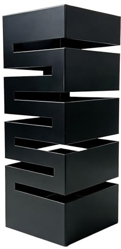 Regenschirmständer aus Metall, Moderner Regenschirmständer aus Metall, Schirmständer für Innen und Außenbereiche,Quadratisch Schirmständer, 16 x 16 x 42 cm für Eingang zu Hause und Büro (Schwarz)