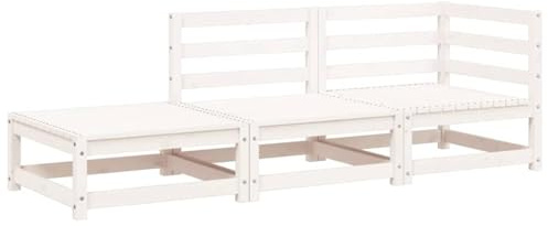 WRJENFSC 2-Sitzer Gartensofa mit Hocker Weiß, Modulares Loungesofa aus Massivholz Kiefer, Outdoor Ecksofa Set für Garten Terrasse und Balkon, Robustes Holzsofa Design, 210x70x67 cm