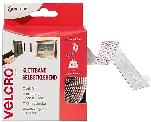VELCRO Brand Nastro riapribile adesivo 20mmm x 2.5m Bianco