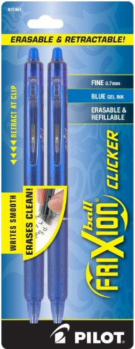 PILOT FriXion Clicker Erasable, Refillable & Retractable Gel Ink Pens, Fine Point, Blue Ink, 2-Pack (31461)