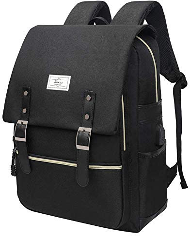 Ronyes Laptop Backpack College Bag Fits up to 15.6’’ Casual Rucksack Waterproof Backpack Business Laptop Backpack Travel Bag School Rucksack with USB Charging Port Unisex for Women Men, Black