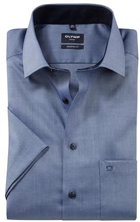 OLYMP Herren Oberhemd Langarm Level Five - Jersey Hemd, Atmungsaktives Gewebe, NY Kent Kragen, Extra Dünn - Hemden Herren - Mittelblau - 48