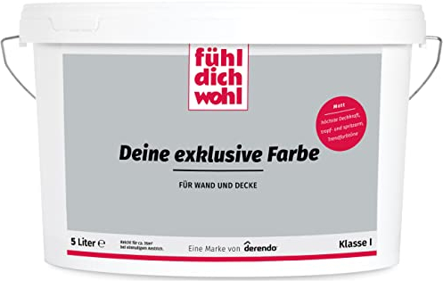 derendo Fühl Dich Wohl Wandfarbe grau, matte Farbe, hohe Deckkraft, verschiedene Grautöne zur Auswahl (5L, Elefantengrau 9-38)