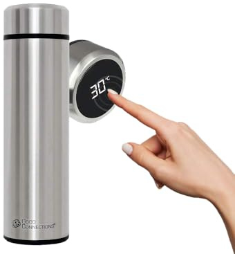 Good Connections Isoleringskanna i rostfritt stål – termobehållare med smart pekskärms-temperaturdisplay – 500 ml – inkl. tesil – silver