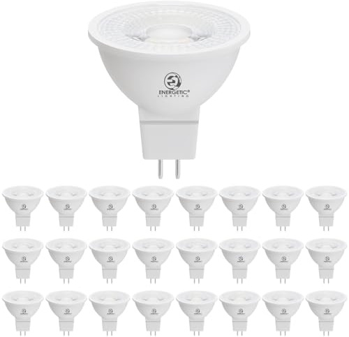 Energetic Dimmable MR16 5W 12V LED Light Bulb, 50W Halogen Equivalent, CRI 90+, GU5.3 Bi-Pin Base, 40 Degree Beam Angle, 3000K Warm White, 500LM, for Landscape, Recessed, Track Lighting, 24Pack