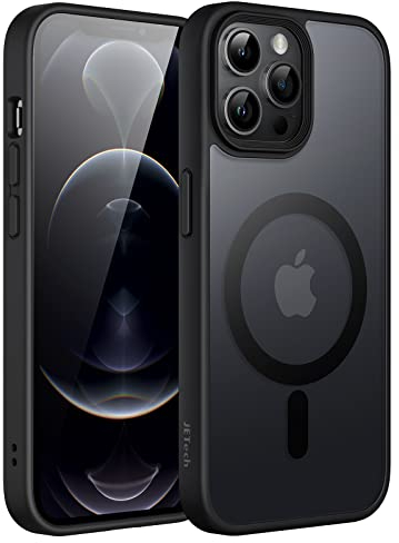 JETech Coque Magnétique pour iPhone 12 Pro Max 6,7 Pouces Compatible avec MagSafe, Etui Translucide Mat Arrière Housse Fine Antichoc (Noir)