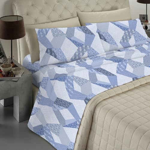 Banzaii - Completo Lenzuola Singolo In Microfibra Made In Italy Con Angolo h 30 cm Miriam Blu