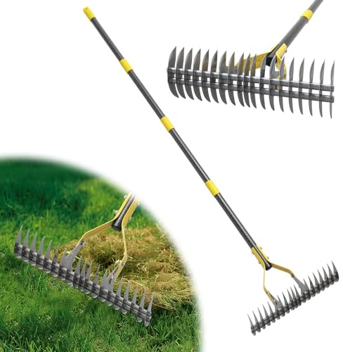 Thatch Rake,55 Inch Garden Thatching Rake for Grass Removal, 15 Inch Wide Heavy Duty 19 Teeth Steel Metal Garden Leaf Rakes,Landscaping Raking Garden Tools for Lawn Care Loosening Leveling Soil Mulch