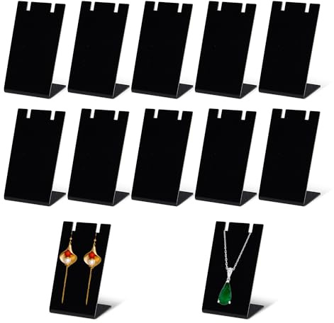 Wenfubrixa 12Pcs Acrylic Earring Holder Stand, Black L-Shape Jewelry Display for Selling, Dangling Earring Display Stands, Small Earring Organizer for Necklace Jewelry Shows Retail (Black)