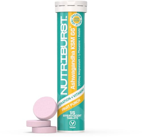 Nutriburst Ashwagandha+ Effervescent Tablets - Magnesium, Vitamin B6 & B12 with KSM-66® Ashwagandha - Hydration & Vitamins - Sugar Free, Vegan, Halal & Kosher - 15 Tablets