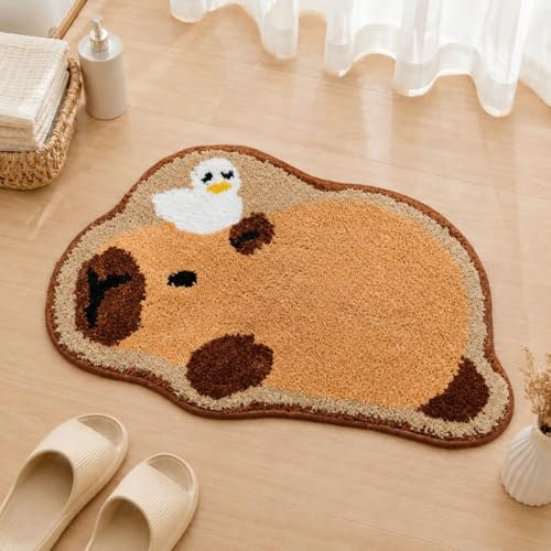 Dermalyx Kapybara Alfombra De Baño, Suave Esterilla Antideslizante, Tapete Lavable para Ducha, Alfombrilla De Servicio Sanitario, Alfombra para Baño 40x60 cm