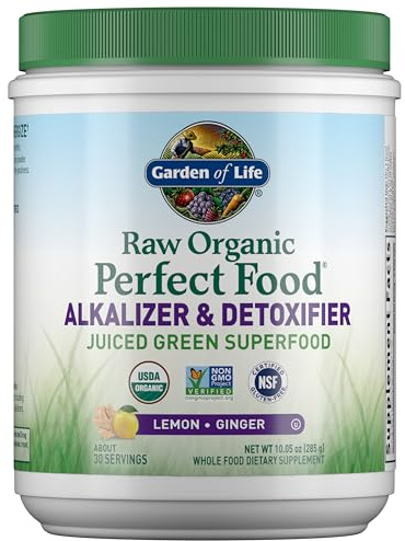 Garden of Life Raw Organic Perfect Food Alkalizer and Detoxifier, Lemon Ginger Flavored Superfood Powder Supplement, 30 Servings