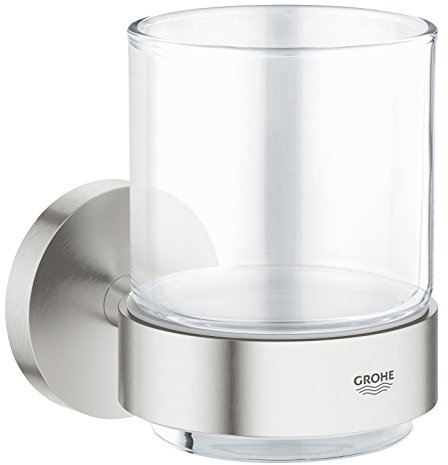 Grohe Essentials Glas mit Halter, supersteel, 1 Stück, 40447DC1 Silber