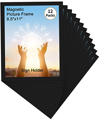 Hoikwo 12 Packs 8.5x11 Black Certificate Frames, Bulk 8.5 by 11 Document Frames, 8.5 x 11 Picture Frames Set, Adhesive Magnetic Frames for Letter Holder for Refrigerator Glass Door