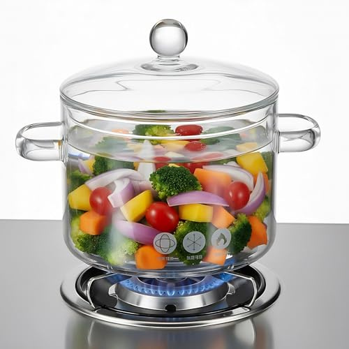 Hemoton Clear Glass Simmer Pot with Lid Borosilicate Glass Cooking Pot for Pasta, Soup, Milk Electric Simmer Tool for Home Stew 1900ml/64 oz