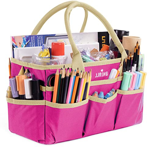 JJRING Craft and Art Tote - 600D Rose Red Nylon Fabric Art Sewing Organizer Bag with Pockets - for Craft, Scrapbooking, Medical, and Office Supplies Storage