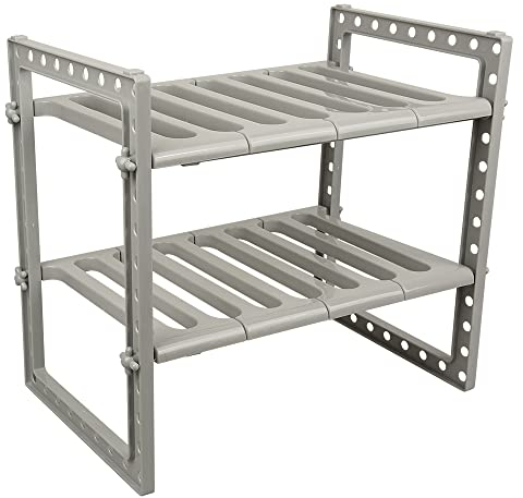 lmacenaje bajo Fregadero Estantería para Armario de Fregadero Estantes Multifunción 2 Niveles Acero Inoxidable y Plástico Regulable en Altura, para Cocina y Mueble de Baño(38-70*26*38cm (gris))