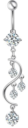 Lieson Piercing Ventre Pendant, Anneau Nombril Acier Chirurgical Longue Vague avec Zirconium Piercing de Nombril Bijoux de Piercing