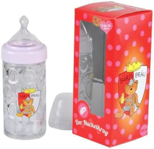 Bayerische Nuckel-Flasche mit Henkel als Nuckel-Krug mit Aufdruck Bärenbräu ! Inhalt 250ml rot Tolles Geschenk