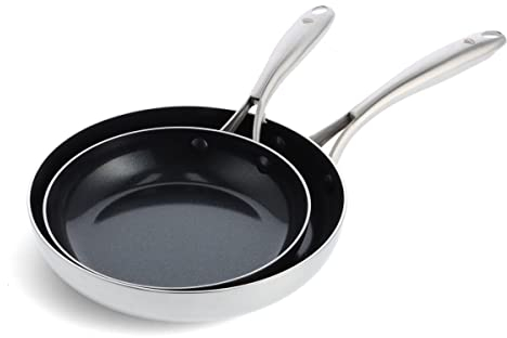 Blue Diamond HD Stainless Steel Clad Pro 2-Piece 9.5 and 11 Frypan Skillet Set, Diamond Infused Ceramic Nonstick, PFAS-Free, Dishwasher Safe, Oven and Broiler Safe, Silver