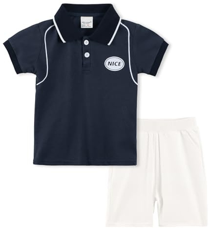 Volunboy Babypojkkläduppsättningar, kortärmad polotröja med shorts 2 delar sommarklädsel för 1–6 år, Marinblå, 3-4 �r