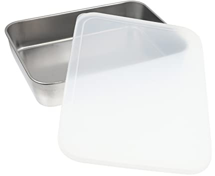 MOLUCKFU Stainless Steel Deep Baking Tray and Food Storage Container Lid 23x17x5cm Sturdy Kitchen Pan for Oven and Refrigerator Food Preservation