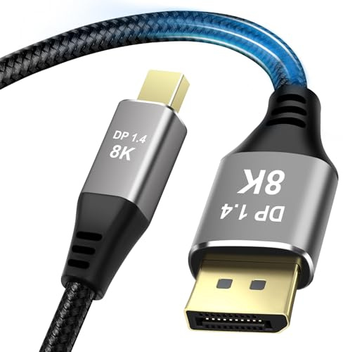 AXFEE Mini DisplayPort-kabel, Mini DisplayPort till HDMI 8K @ 60Hz, 2K @ 165Hz, 4K @ 144 Hz, 2M flätad nylon, DP-kabel 1.4, kompatibel med Surface Pro, Macbook Air, Macbook Pro, för i-Mac, Mac Pro,