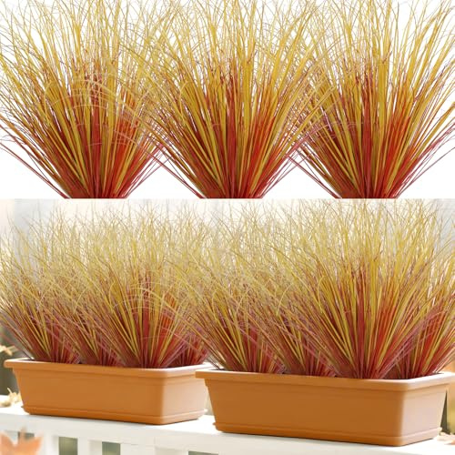 UXORSN 14 paket höst konstgjorda gräsväxter utomhus 50 cm falska buskar vetegräs UV-beständiga gröna stjälkar falska buskar höst konstgjord växt för trädgård, fönster, kontor, höstdekor, höst röd